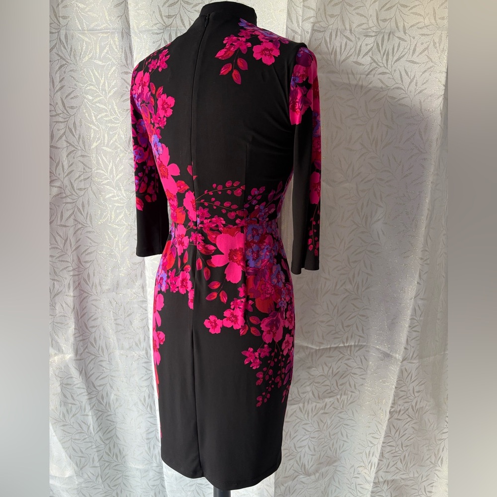 London Times Black Sheath Dress with Hot Pink Floral Print - Picture 4 of 11